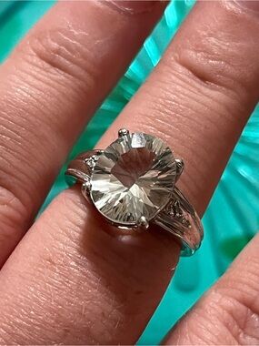 Karis Rhodium Plated Sterling Silver Green Amethyst Prasiolite Size 6.75 Ring